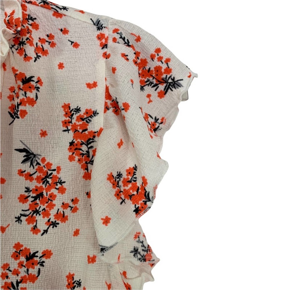Nordstrom MELLODAY Ruffle Trim Neck Front Button Floral Print Top Size S - Picture 6 of 10